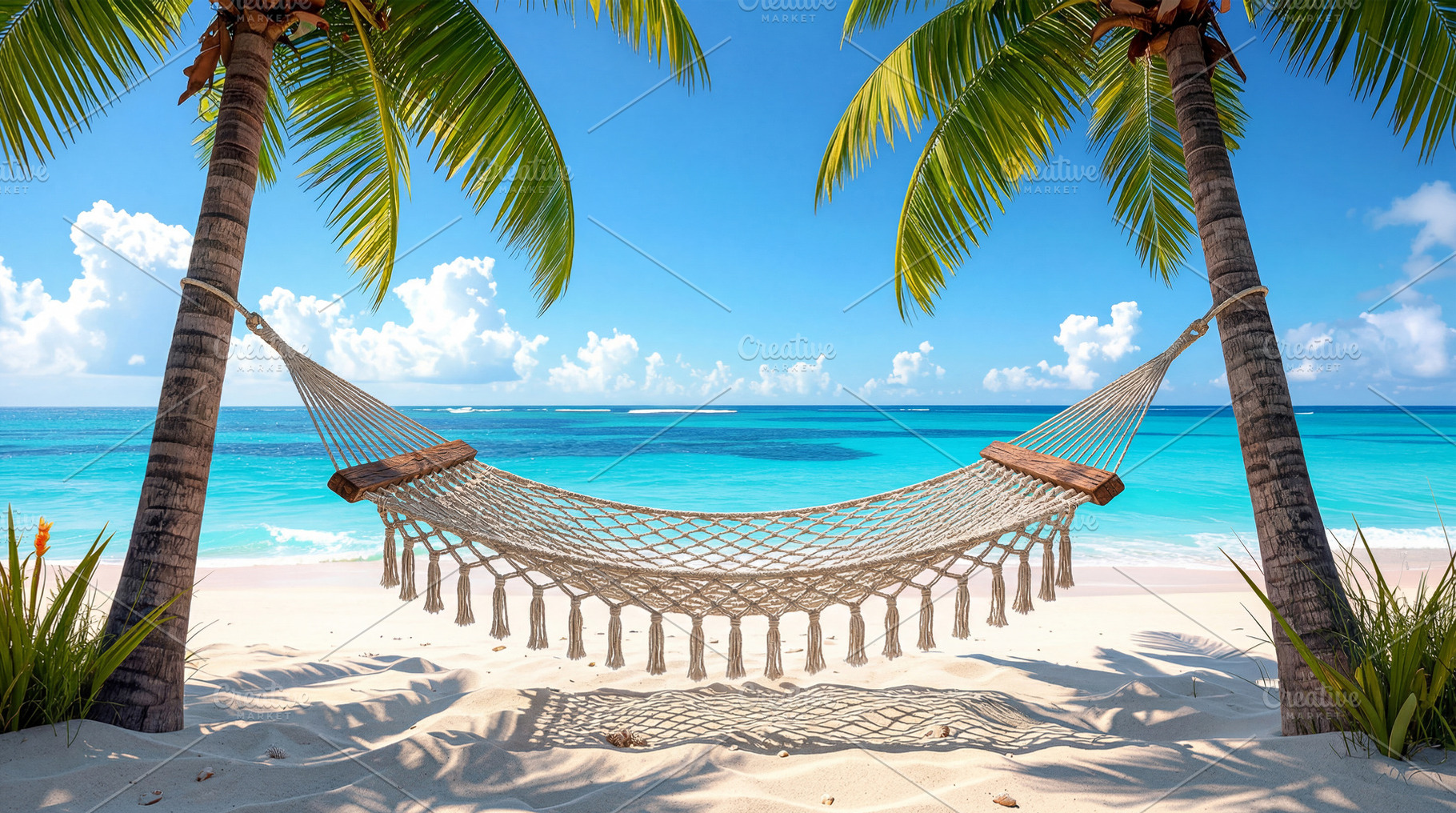 Hammock between palm trees on tropical beach, a Sports & Recreation Photo by Davizro's Market
