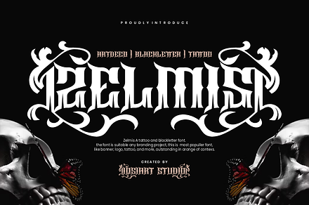Zelmis - Tattoo Ardeco Font, a Blackletter Font by Iqsiart Studio
