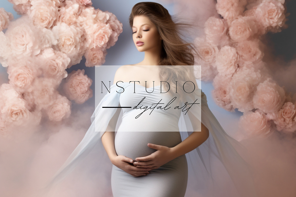 10 Pink Floral Maternity Backdrops, a Layer Style Add-On by NSTUDIO (Photo 7 of 9)