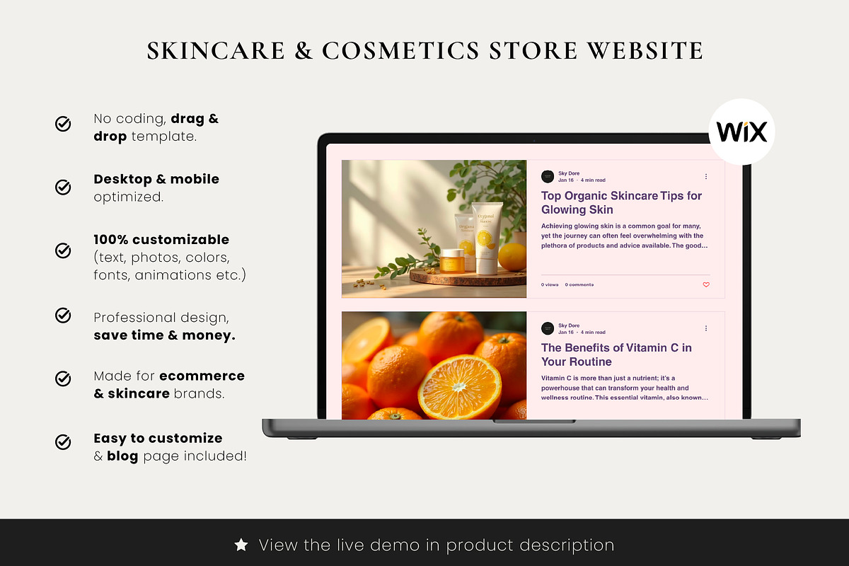 Wix Skincare & Wellness Website, a Wix Template by Sky Dore Design (Photo 4 of 11)