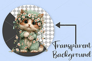 Whimsical Funny Spring Cats Clipart, a Seasonal Illustration by Canvas Craft (Thumbnail 2 of 7)