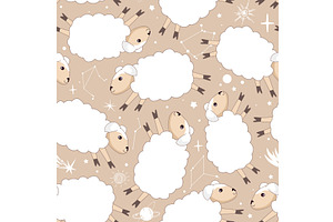 Cute sheep in the night sky seamless, an Illustration by Toltemara