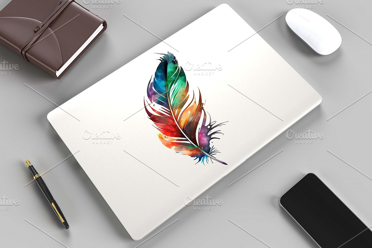 Watercolor Bright Feathers Clipart, an Object Illustration by ARTify Illustrations (Photo 3 of 8)