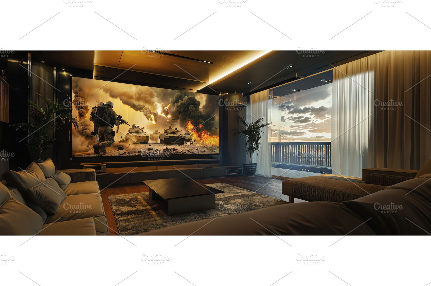 Luxury living room with home cinema, a Technology Photo by piter.goskov