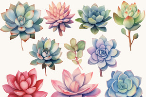 Watercolor Succulent Clipart Bundle