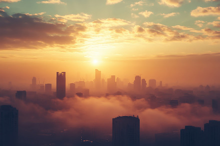Abu Dhabi skyline at sunset with clo, a Photo by Iftikhar Alam