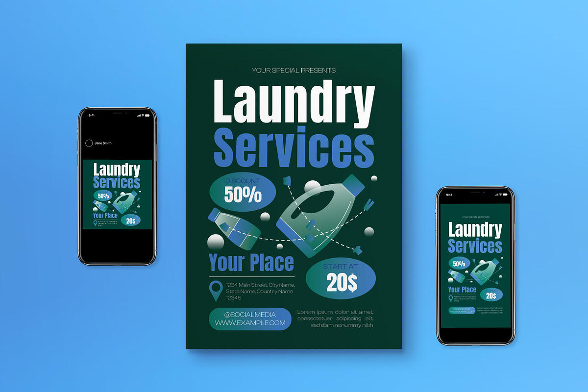 Flat Laundry Services Flyer Set, a Flyer Template by graphicook (Photo 1 of 3)