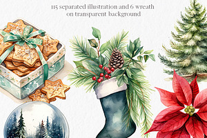 Classic Christmas Watercolor Clipart