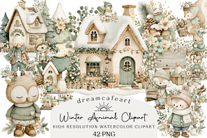 Cozy Cottagecore Winter Animal Clipa, an Illustration by DreamCafeArt
