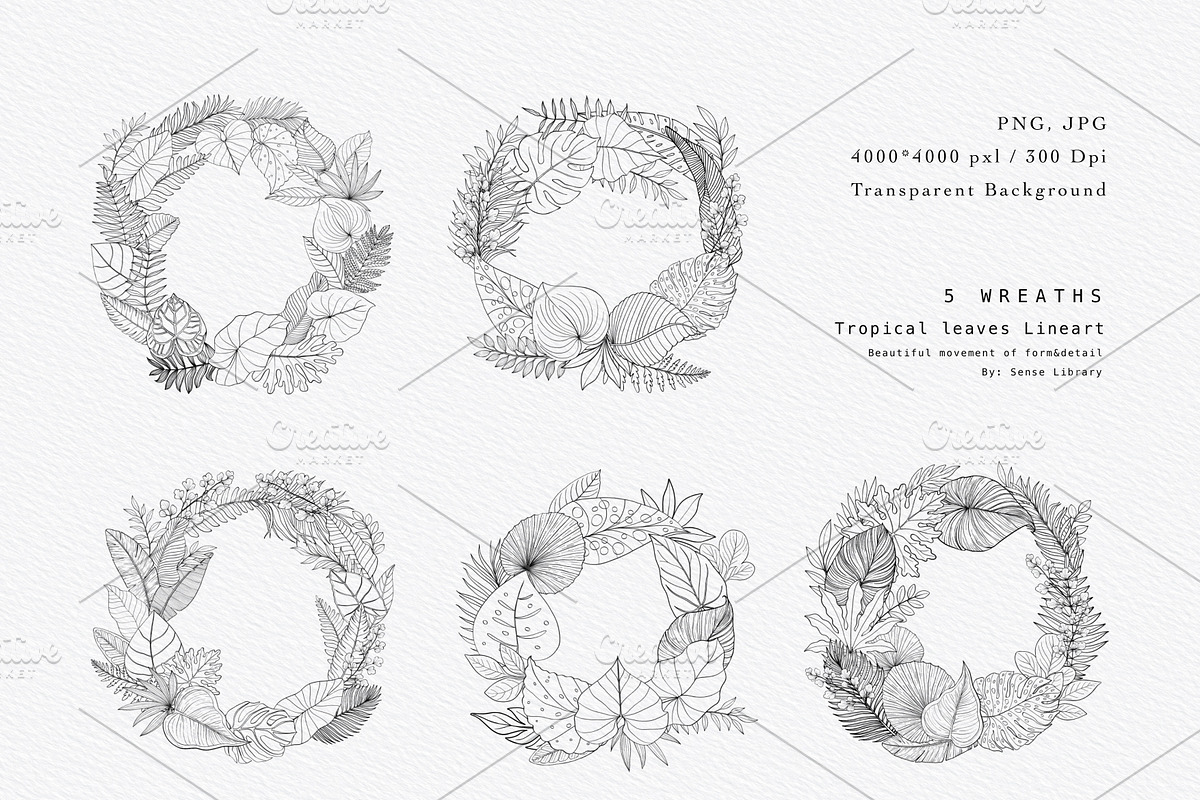“Charm” Tropical Leaves Lineart, an Illustration by Sense Library (Photo 5 of 23)