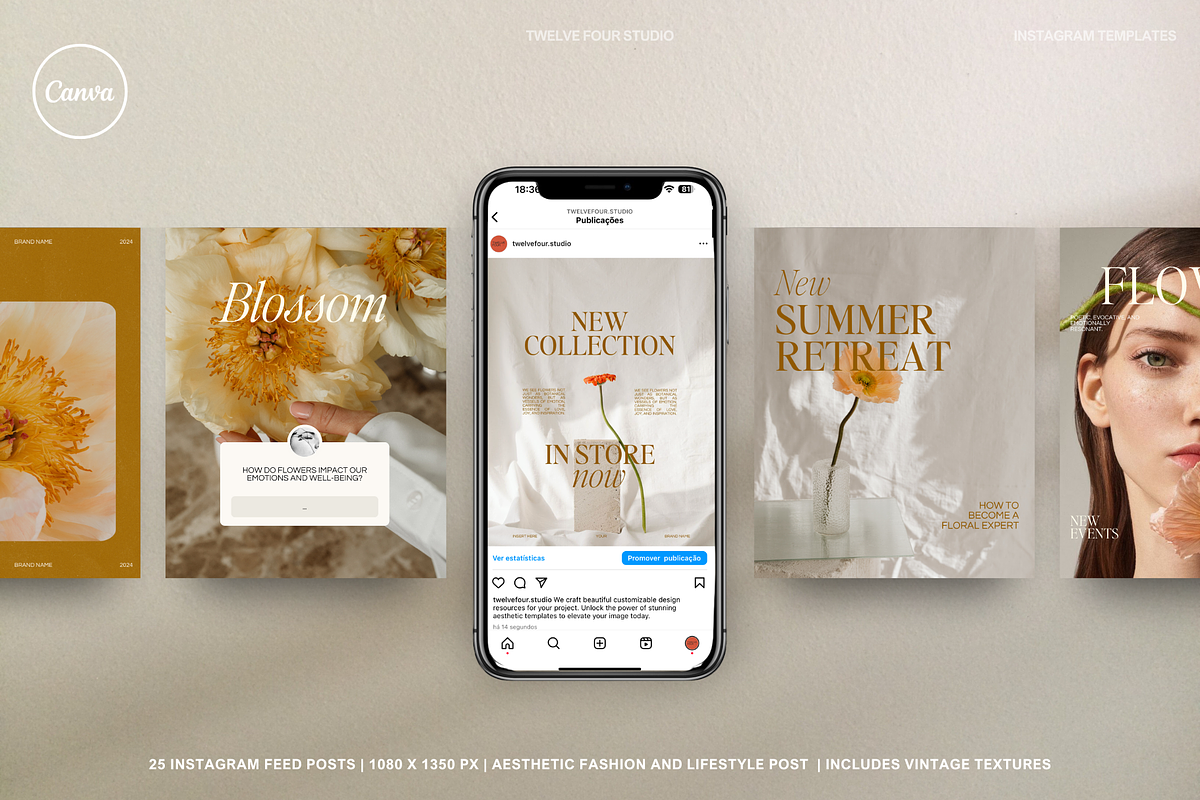 Flora Aesthetic Instagram Feed Posts, a Social Media Template by Twelve Four Studio (Photo 2 of 9)