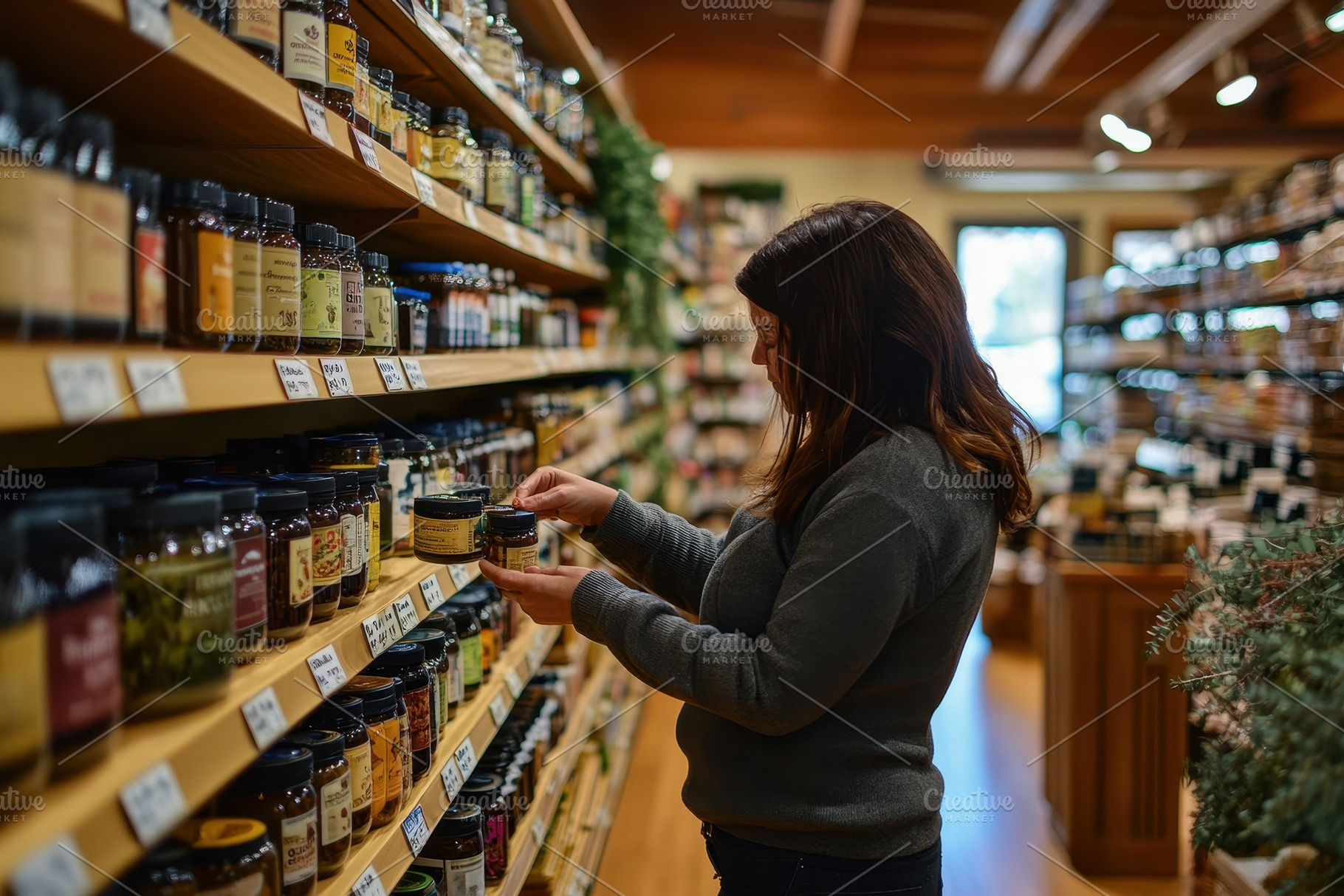 Woman evaluates product in a grocery, a Photo by Pavel_design