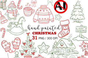 Hand Painted Christmas PNG Bundle
