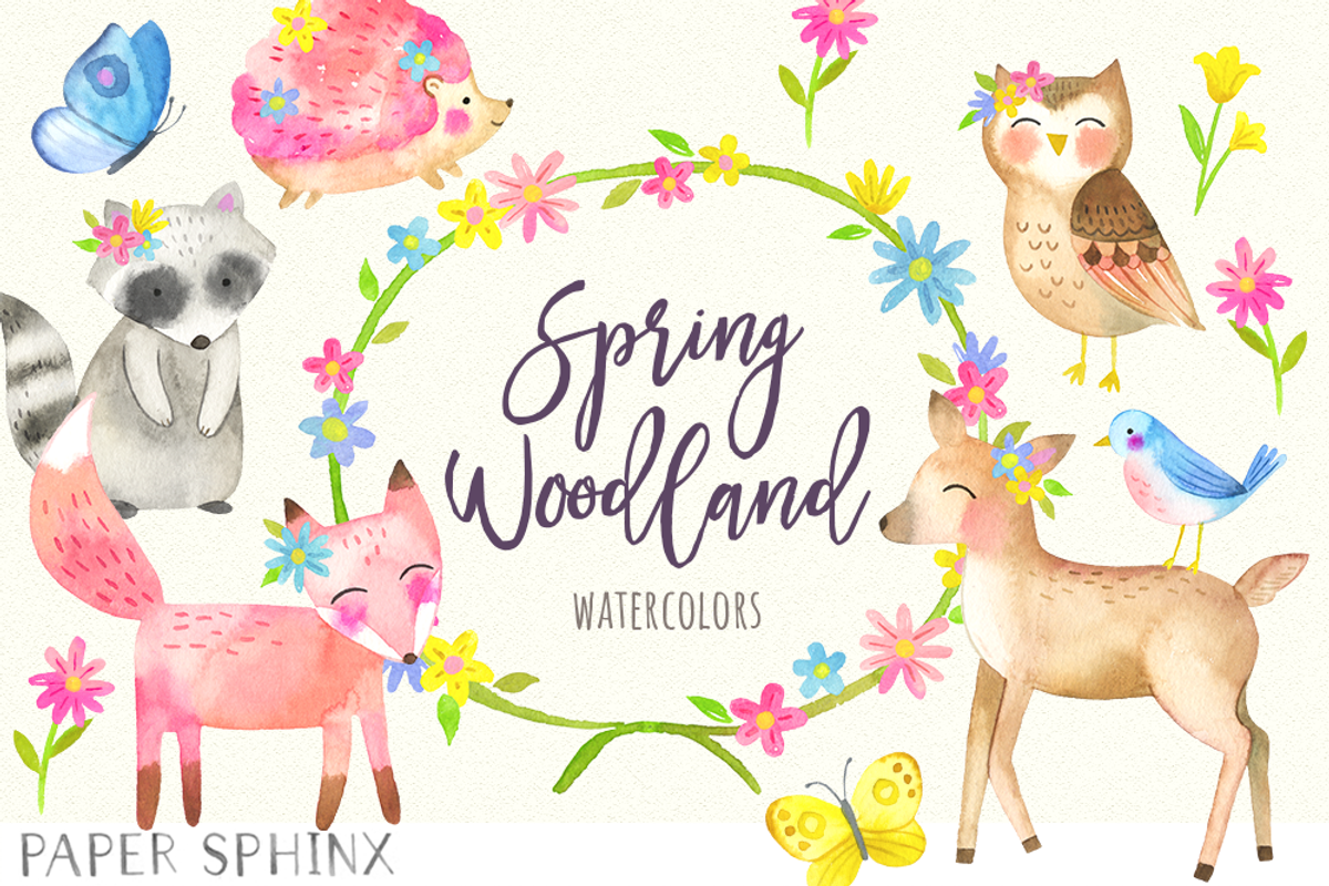Watercolor Spring Woodland Clipart, an Animal Illustration by PaperSphinx (Photo 1 of 3)