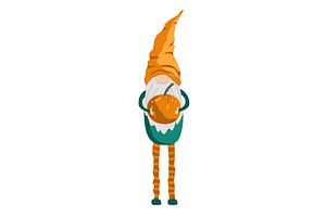 Cute autumn gnome with an orange, an Object Illustration by Toltemara