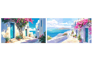 greece background watercolor set, an Illustration by Stock-Smart-Start