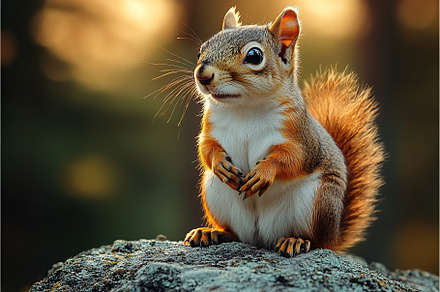 Cute squirrel sitting on tree branch in the forest, an Animal Photo by AlyaAnd