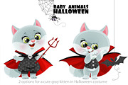 Cartoon kitten in Halloween costume, an Animal Illustration by Azuzlikus (Thumbnail 1 of 4)
