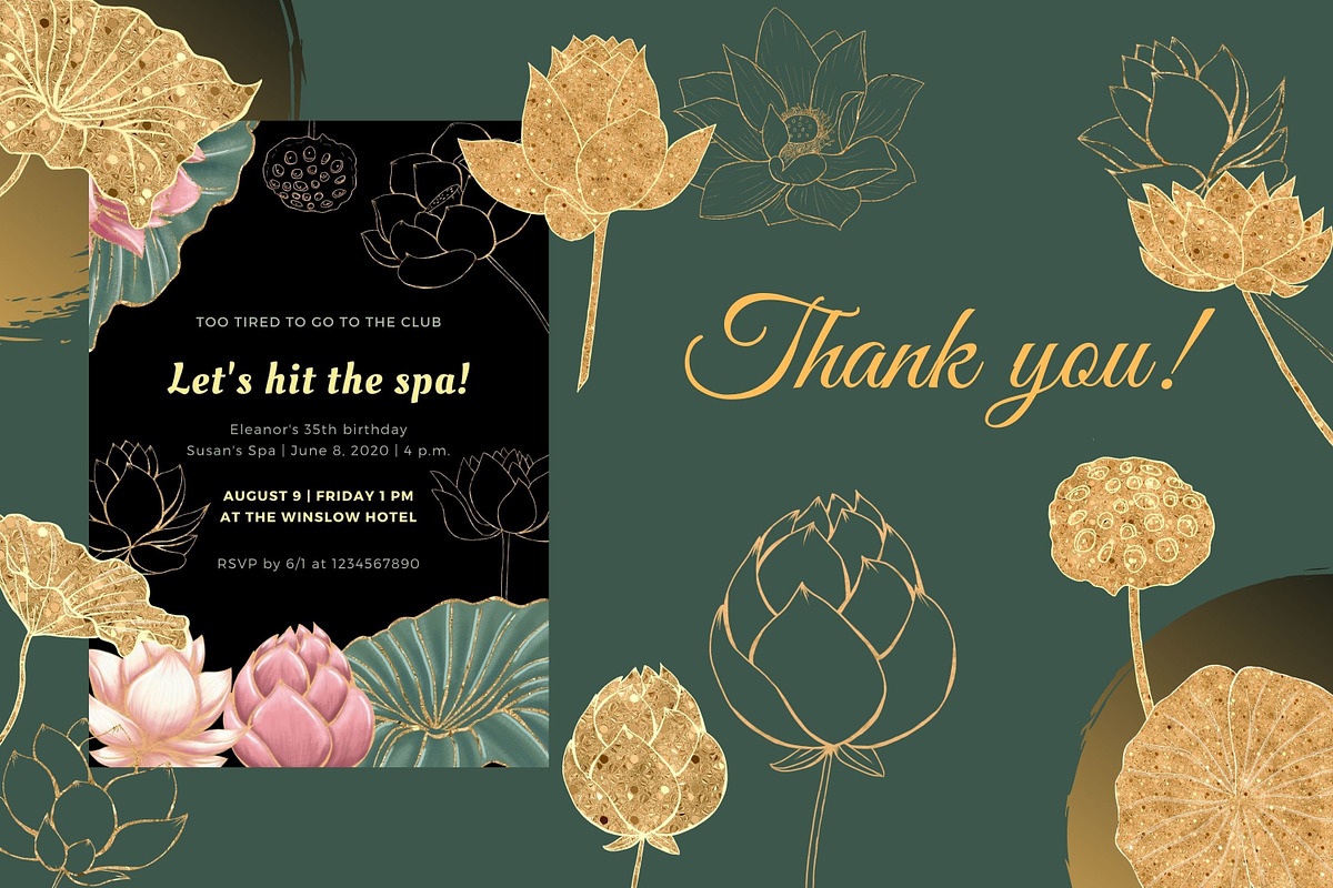 Pink and gold lotus & water lilly, a Work Illustration by Mrs.Swan_Design (Photo 6 of 6)