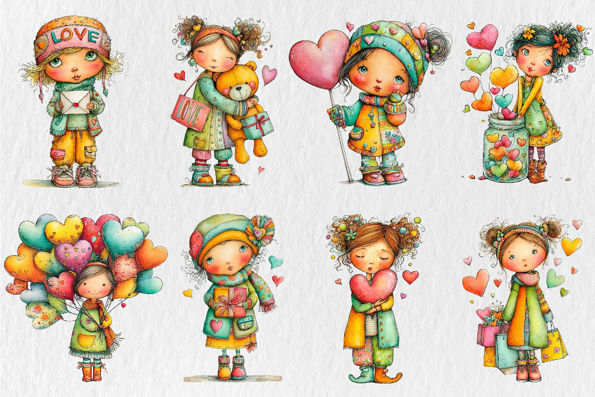 Quirky Valentine Day Girl Clipart, a Seasonal Illustration by Rose Art (Photo 2 of 7)