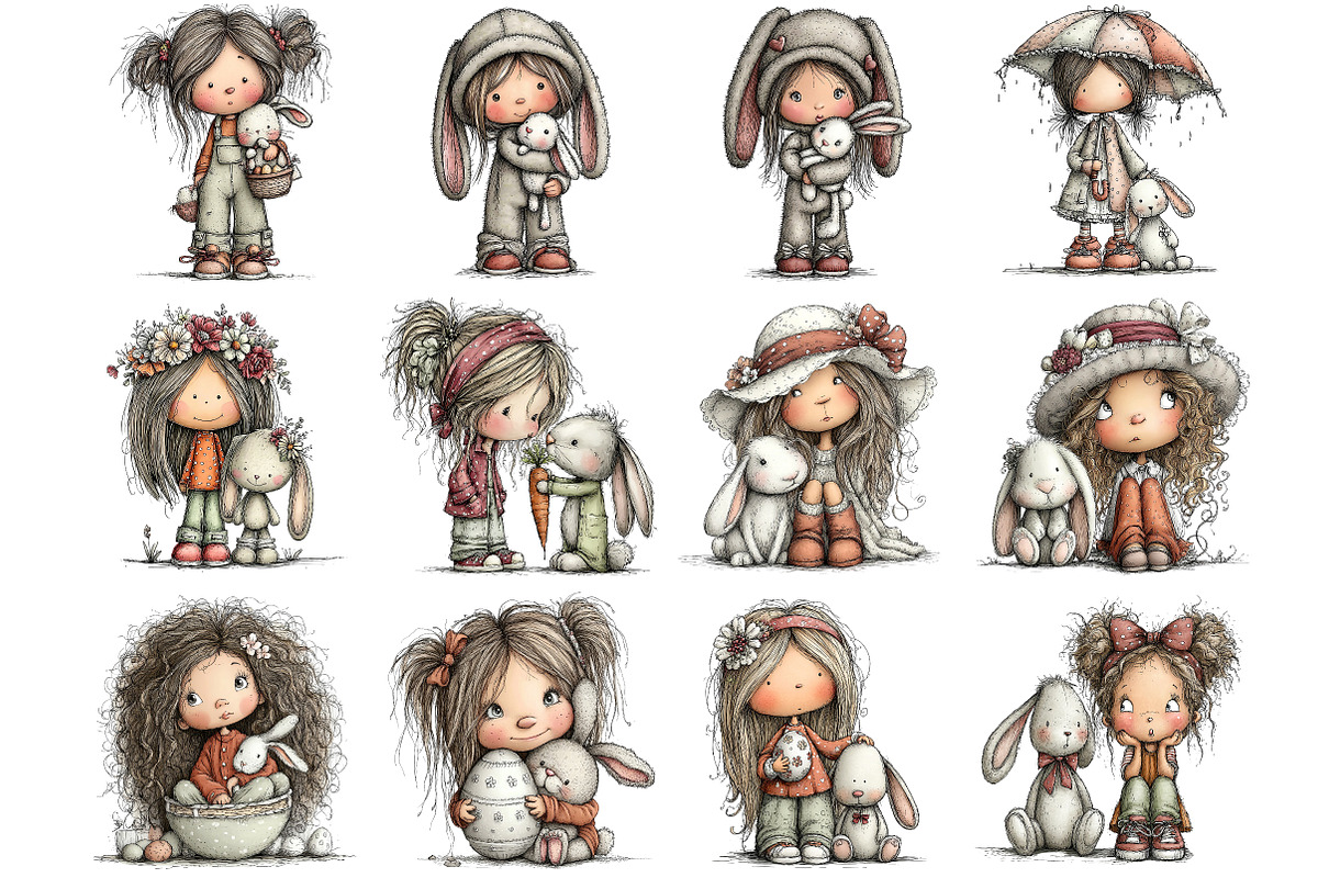 Easter Girl and Bunny Clipart, an Illustration by DreamArtGraphic (Photo 4 of 4)