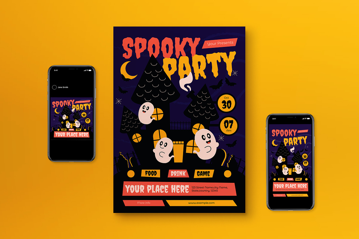 Purple Spooky Party Flyer Set, a Flyer Template by graphicook (Photo 1 of 3)