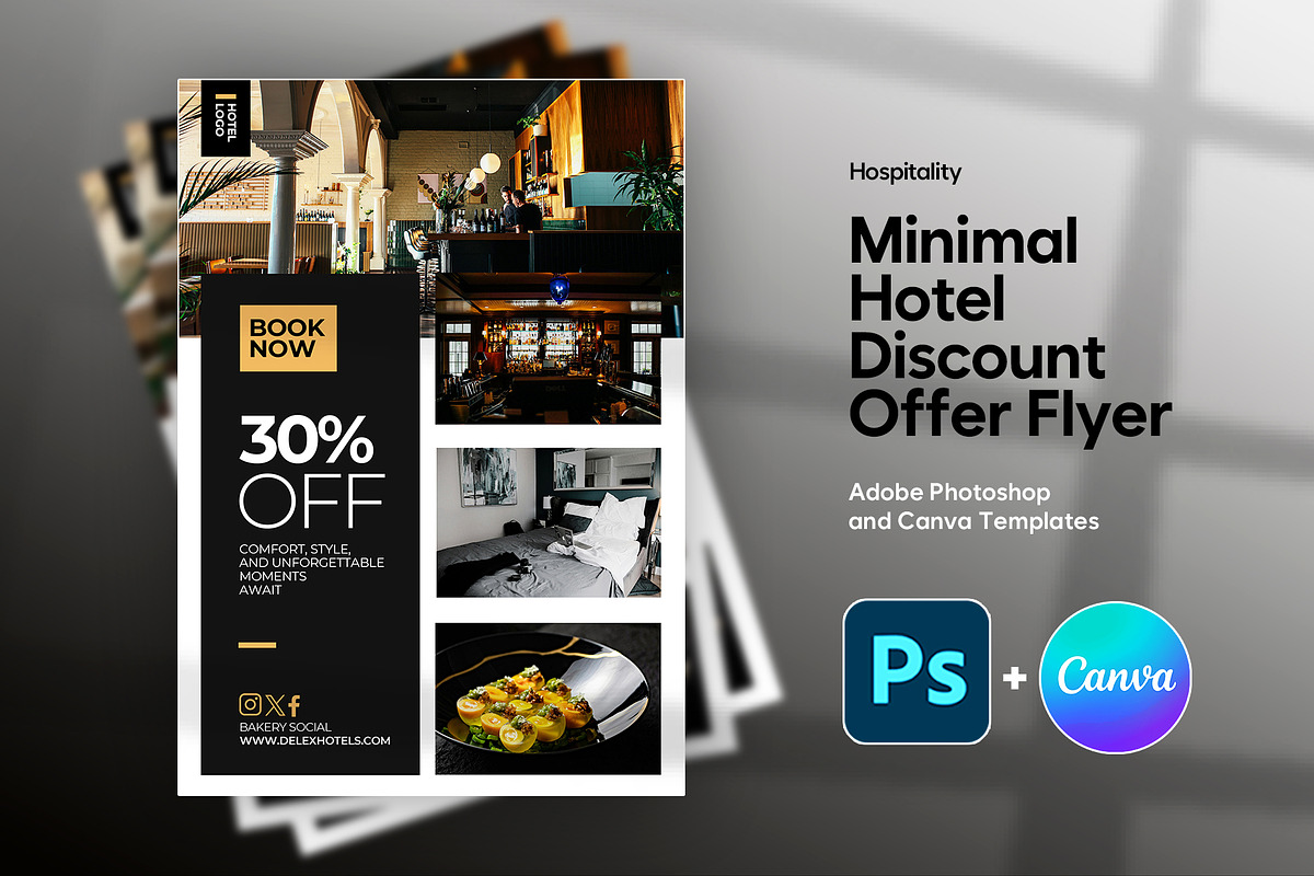 Hotel Discount A4 Flyer Canva & PSD, a Flyer Template by Vintage Impressions (Photo 1 of 6)