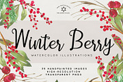 Winter Berry Watercolor Illustration, a Seasonal Illustration by Fire Spark Studio (Thumbnail 1 of 7)