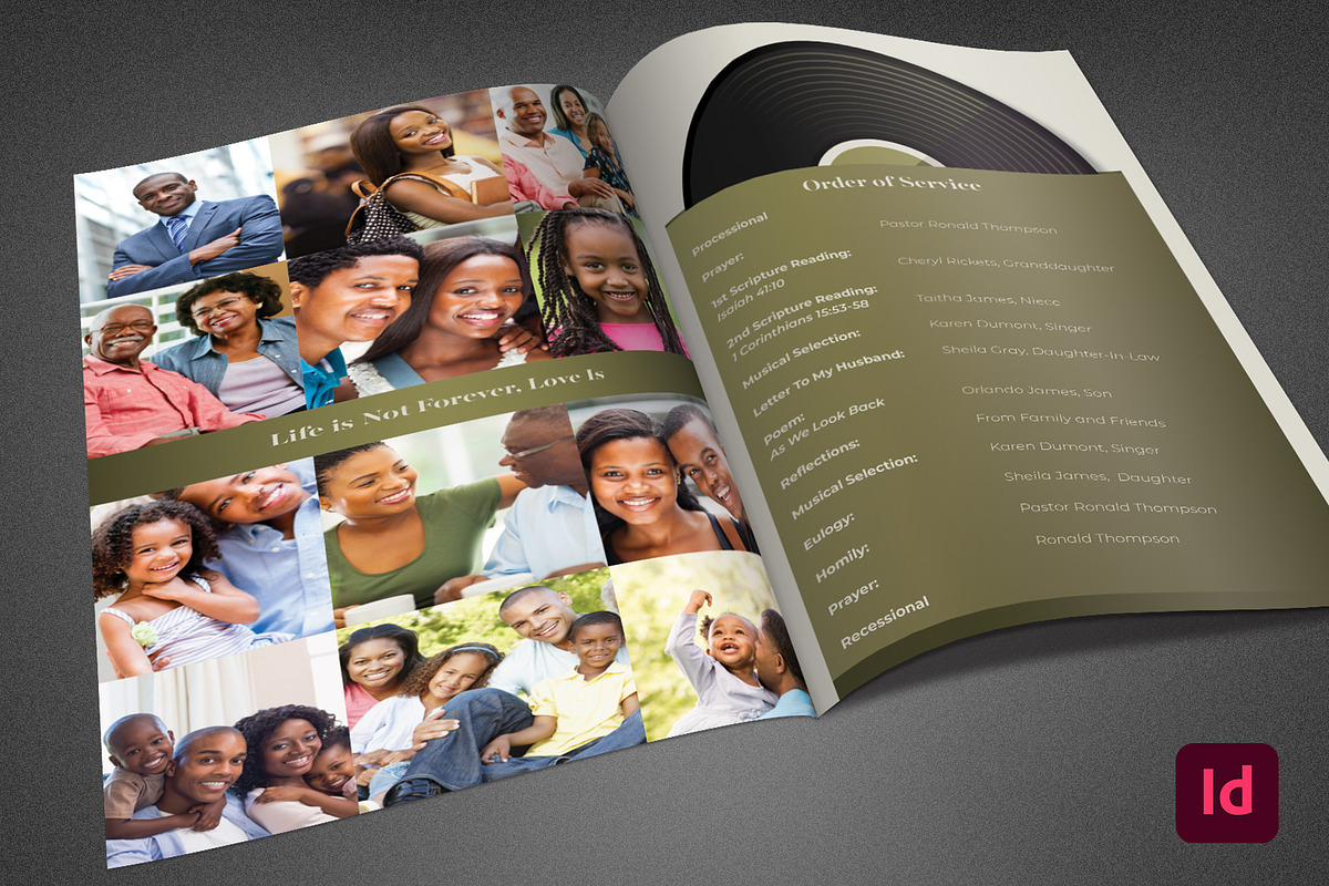 Green Vinyl Funeral Program Template, a Brochure Template by loswl (Photo 4 of 7)
