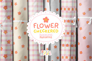 Floral Checkered Seamless Patterns