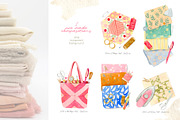 Quilting and Patchwork Clipart, an Illustration by Julia M. Watercolor (Thumbnail 2 of 7)
