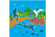 Scuba Diver Hiker Tropicbird WPA, a Decorative Illustration by patrimonio (Thumbnail 1 of 3)