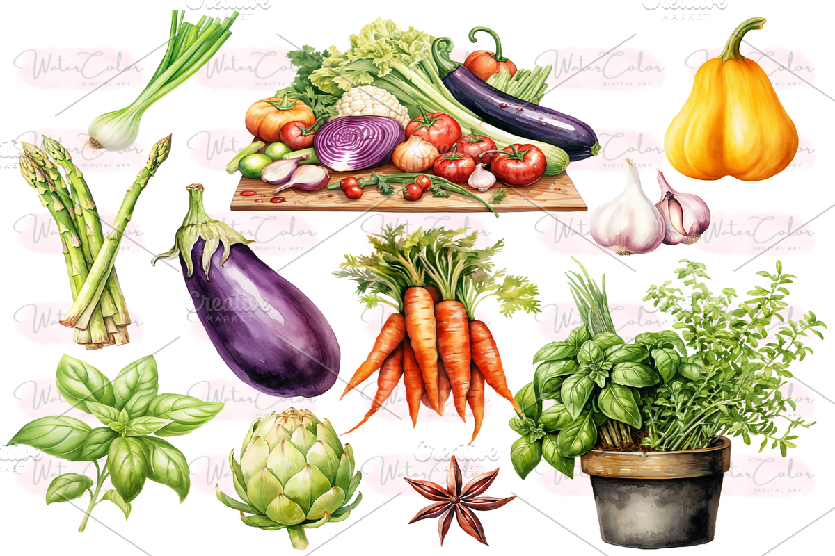 Vegetables Collection Clipart, a Food Illustration by Watercolor Digital (Photo 3 of 9)