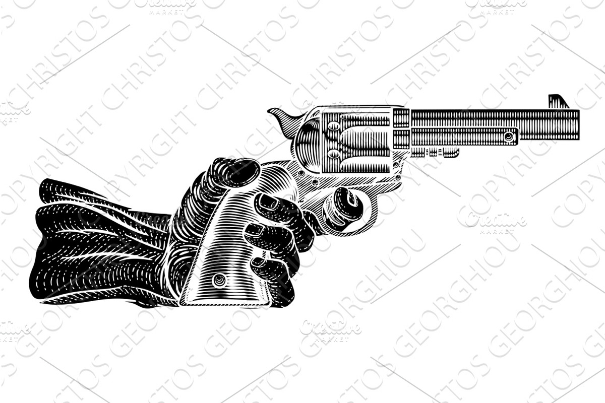 Hand And Western Cowboy Gun Pistol, an Illustration by Christos Georghiou