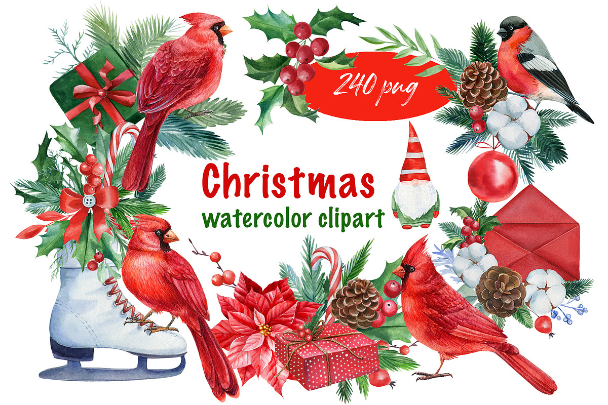 Christmas watercolor clipart, a Decorative Illustration by Hanna Hryharenka (Photo 19 of 19)