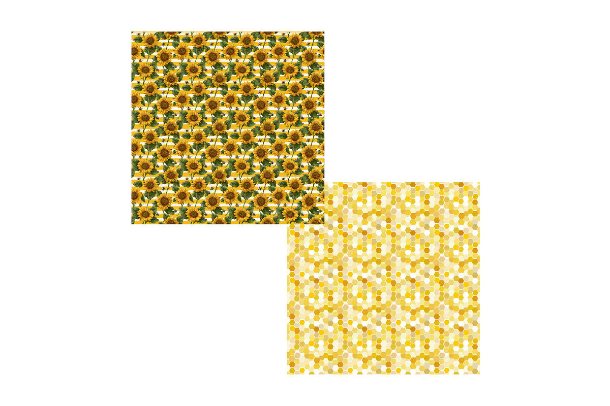 Sunflower & Honey Bee Digital Paper, a Pattern Graphic by Designking (Photo 4 of 4)
