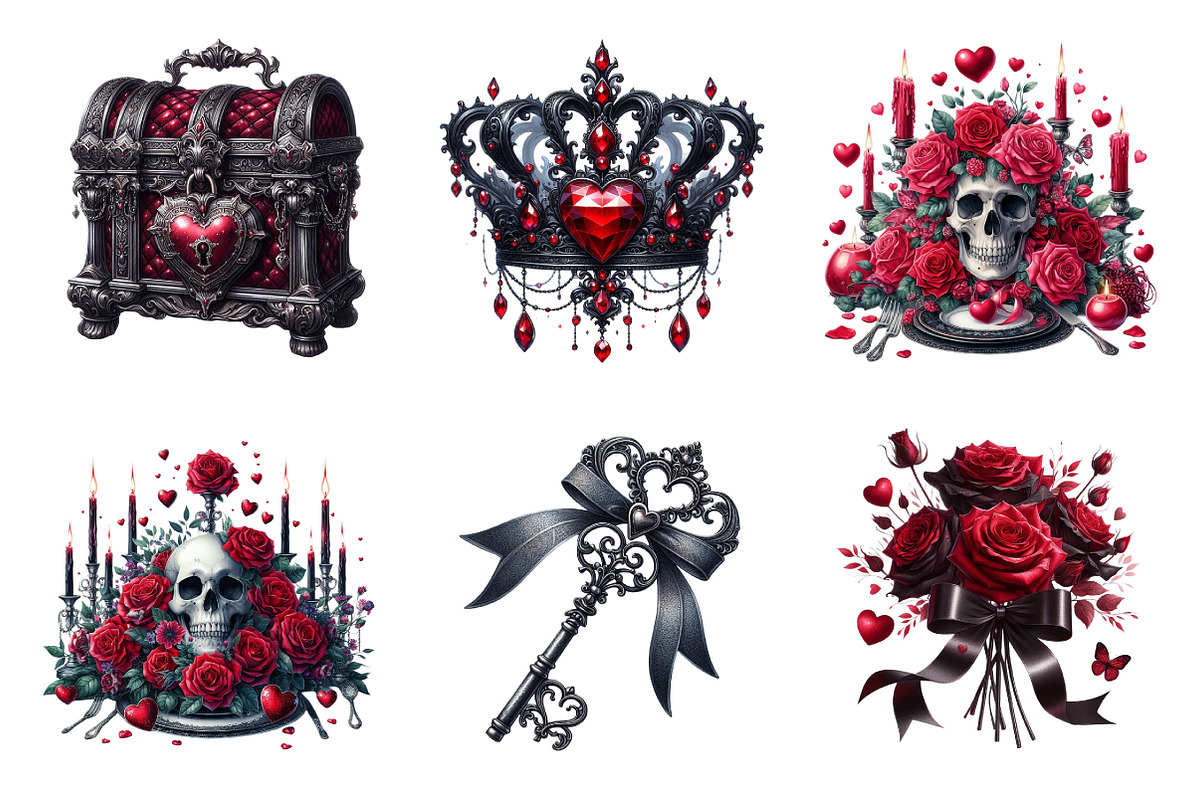 Gothic Valentine Clipart Set, an Illustration by SinaCreation (Photo 3 of 11)