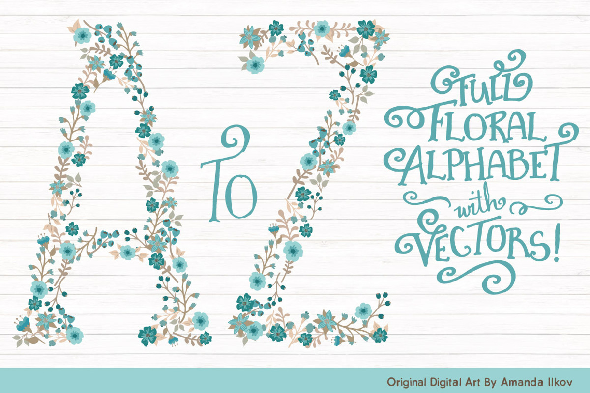 Vintage Blue Floral Alphabet, an Illustration by Amanda Ilkov (Photo 1 of 5)