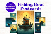 Whimsical Fishing Boats 5x7 Postcard, a Transportation Illustration by Mermaids Cove (Thumbnail 1 of 9)