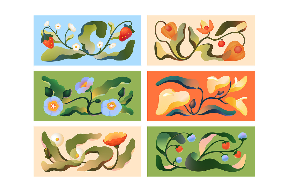 Abstract gradient flowers cards set, a Decorative Illustration by PaperTrident (Photo 1 of 8)