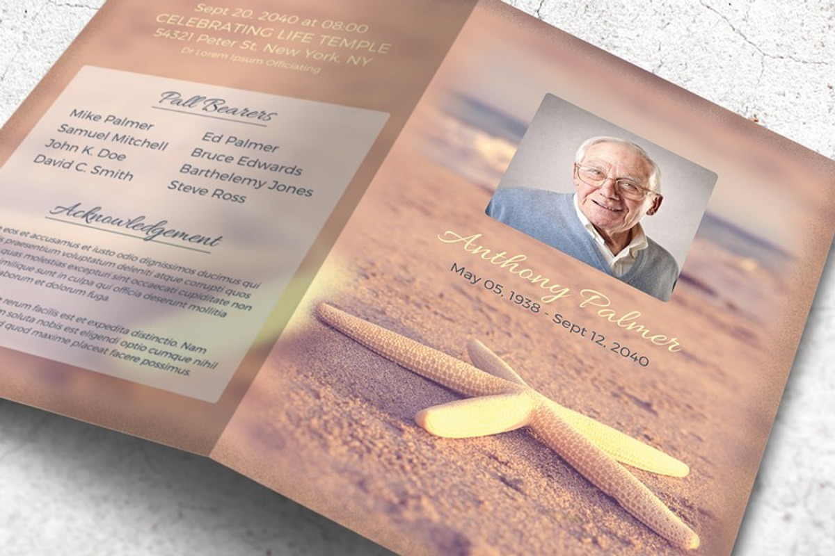 Starfish Funeral Program Template, a Brochure Template by Final Tribute (Photo 1 of 5)