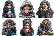 Cosy Winter girl Clipart Bundle, an Illustration by Craft Nest (Thumbnail 3 of 10)