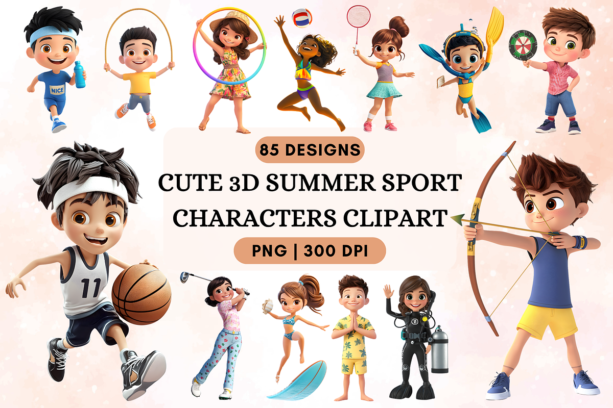 Cute 3D Summer Sport Characters, a Characters & Person 3D Model by Flourish Spark (Photo 1 of 9)