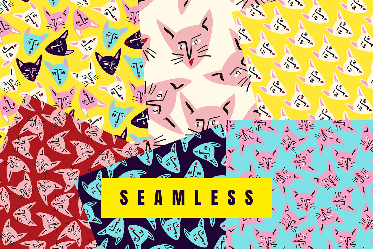 Cartoon Cats Seamless Patterns, a Pattern Graphic by Art's and patterns (Photo 3 of 9)