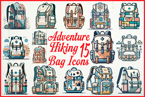 Adventure Hiking Bag Icons, an Object Graphic by yasushie