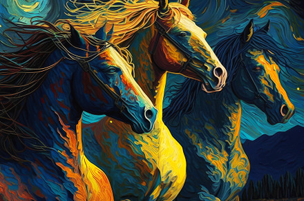 3 painted horses together