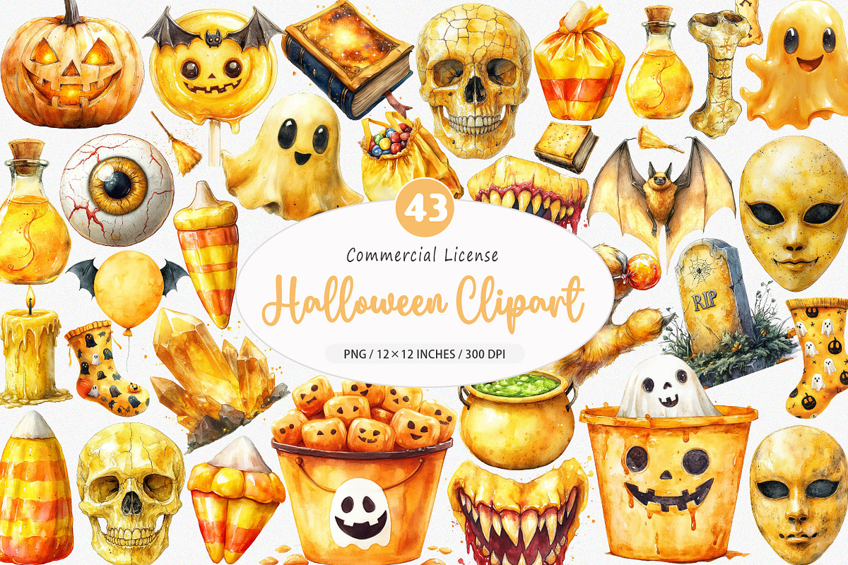 Yellow Halloween Clipart Sublimation, an Illustration by SinaCreation (Photo 1 of 5)