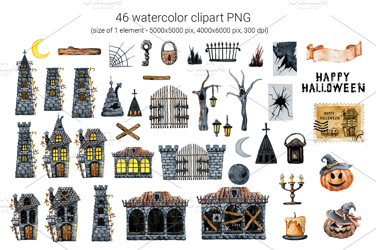 Happy Halloween clipart and paper, a Decorative Illustration by Artmanata (Photo 2 of 16)