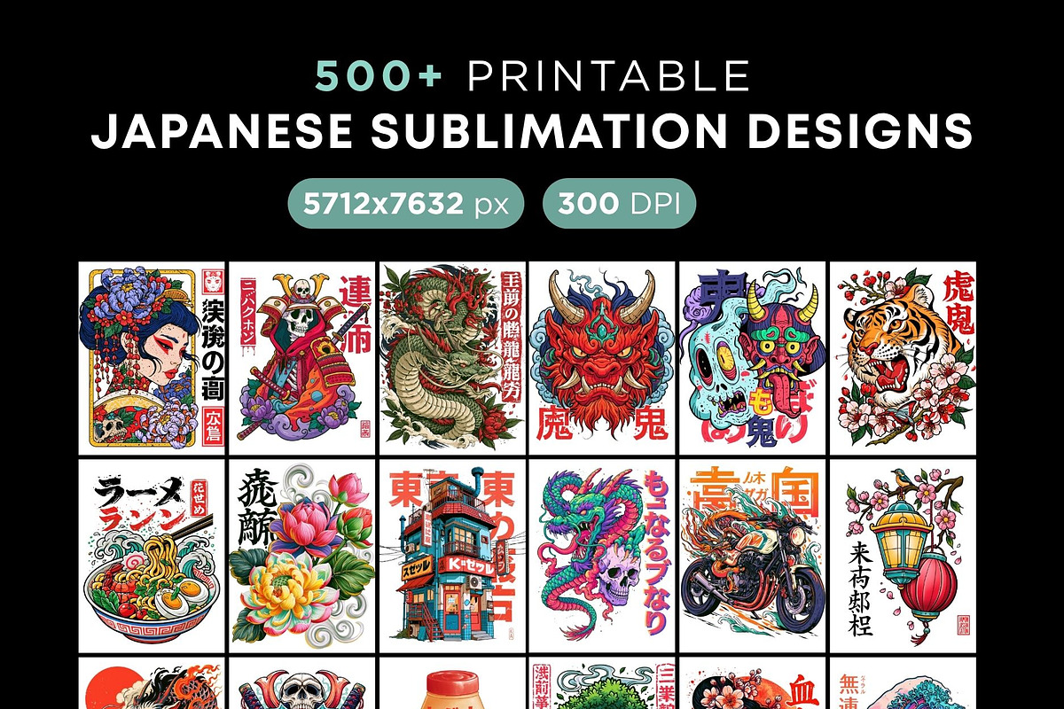 500+ Japanese T-Shirt Designs Bundle, a Decorative Illustration by Selenique Studio (Photo 1 of 16)