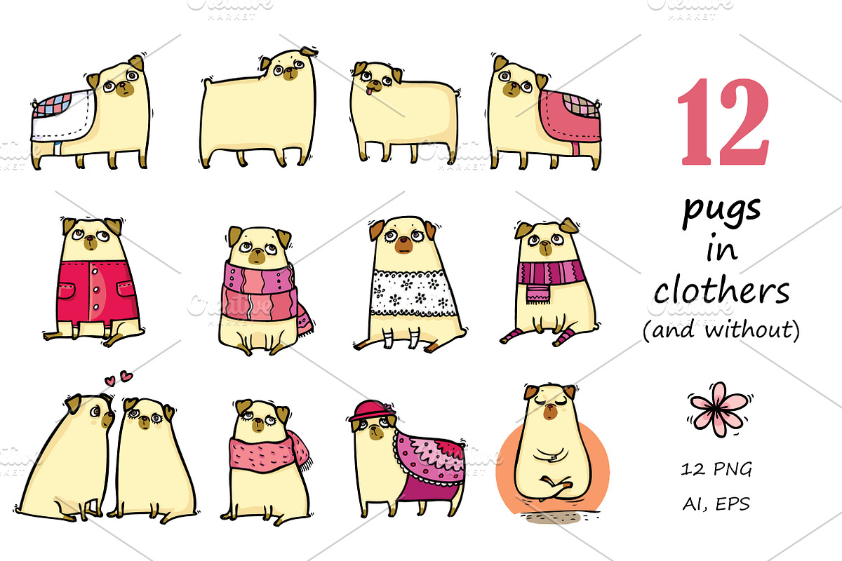 Pugs&Magnolias 29 elements, an Illustration by Zooza Art (Photo 2 of 9)